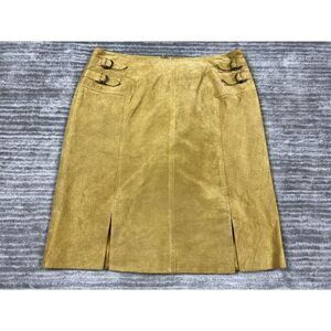 Clothes by Revue Skirt Womens 6 Beige Lined‎ Genuine Leather Pencil Slit